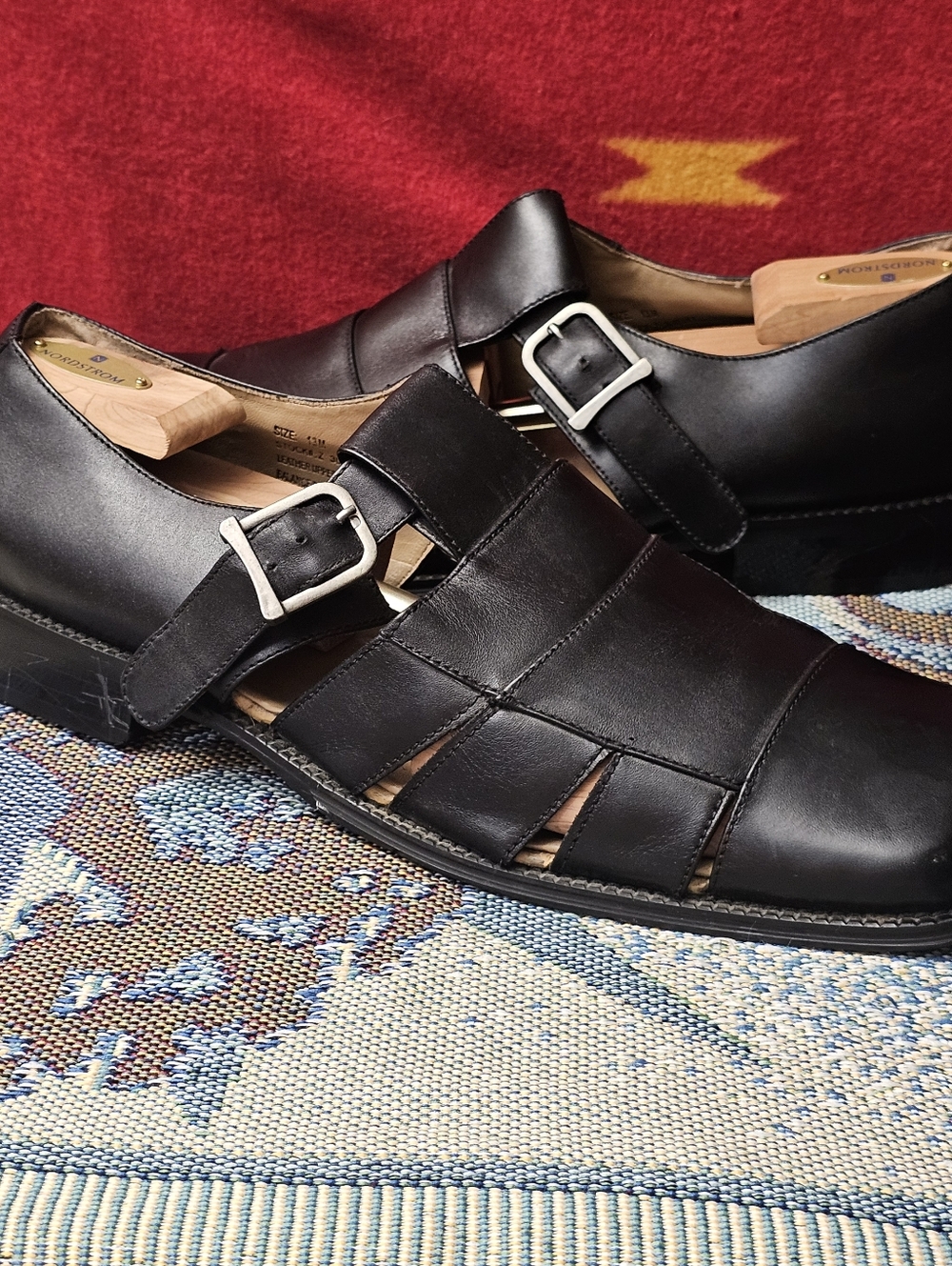 Zengara Mens Size 13 M Leather Sandals Vintage Fisherman Strappy Black Shoes